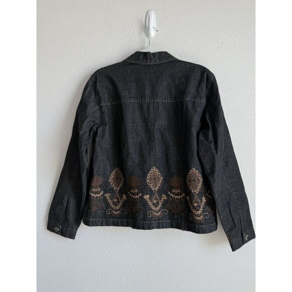 Chico's Black Denim Jacket Embroidered Beaded Boho Western Vintage Size Large - Picture 8 of 11